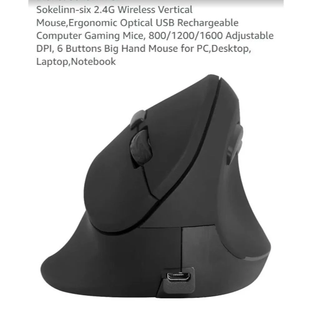 Wireless Mouse Ergonomic Vertical for Large Hands Rechargeable Black 2 NO Dongle